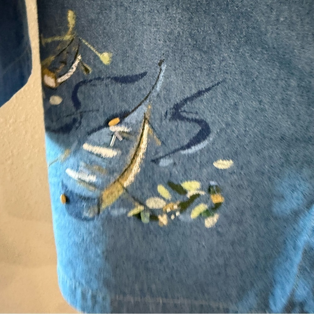Vintage Koret Denim Shirt Embroidery Art to Wear Embellished Beads Size Large - Picture 7 of 15